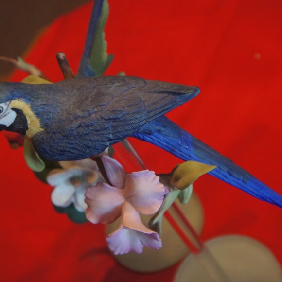 Franklin Mint porcelain African parrot set. On long crystal glass stem - Picture 4 of 9